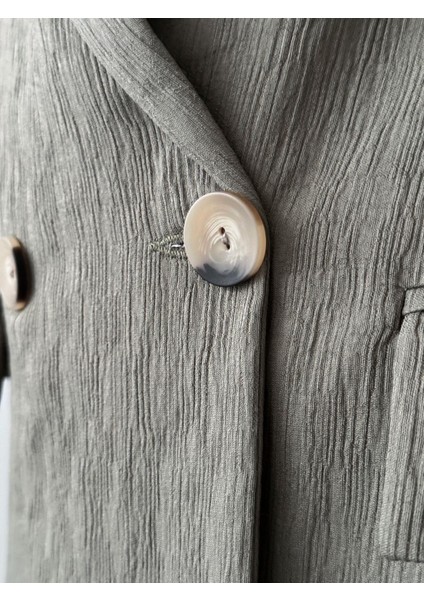 Pliseli Çift Düğme Oversize Ceket Haki indirimleri