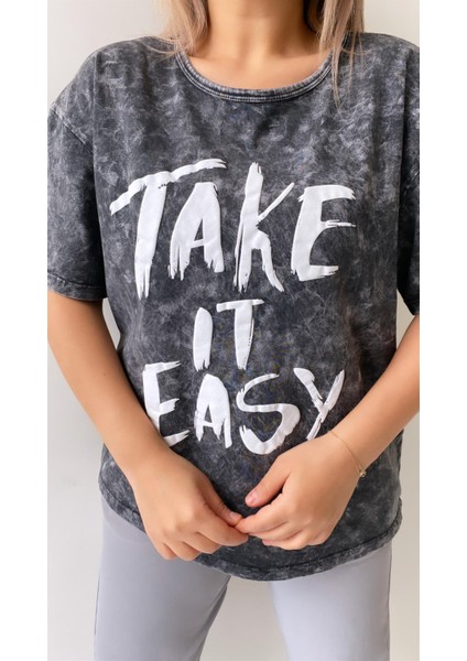 Yıkamalı Take Is Easy Tişört Antrasit fiyatları