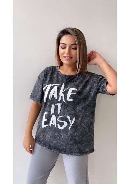 Yıkamalı Take Is Easy Tişört Antrasit modelleri