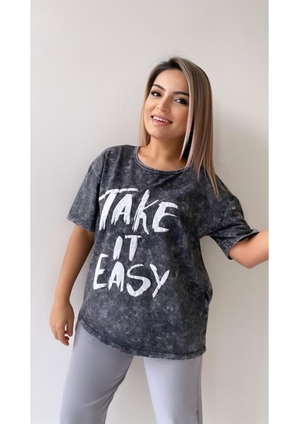 Yıkamalı Take Is Easy Tişört Antrasit fırsatları