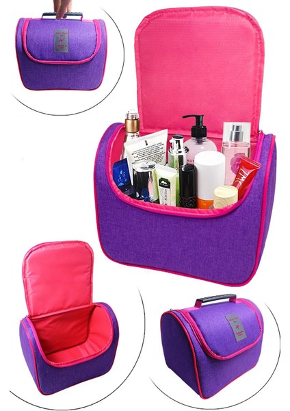 Tutma Kollu Geniş Iç Hacimli Kozmetik Makyaj Çantası Seyahat Seti Aksesuar Düzenleyici 24X21X15 cm
