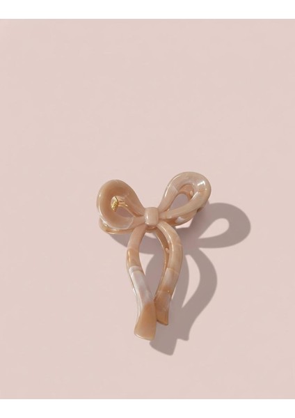 Mermer Desenli Kemik Fiyonk Saç Tokası Krem