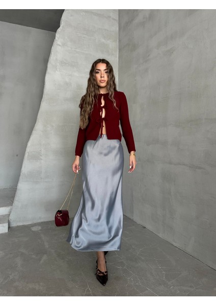 Maxi Boy Saten Etek Gri modelleri