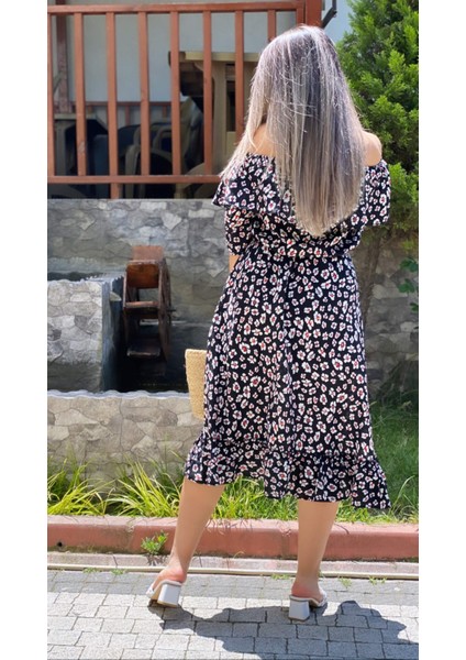 Madonna Yaka Gipeli Elbise Siyah