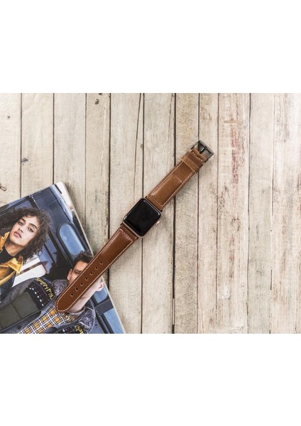 Apple Watch Uyumlu Deri Kordon 42-44-45MM Nm4-As2 Taba modelleri