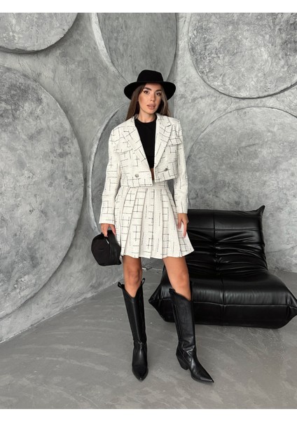 Tuvid Sim Iplikli Ceket Etek Takım Ekru modelleri