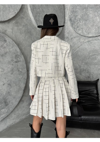 Tuvid Sim Iplikli Ceket Etek Takım Ekru