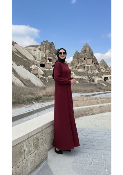 Kadın Balıkçı Yaka Hırkalı Triko Tessettür Elbise