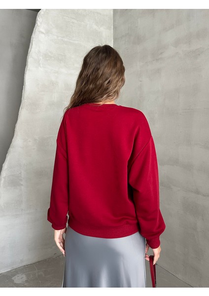 Leopar Baskılı Sweat Bordo