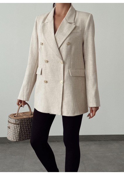 Pamuk Keten Kruvaze Oversize Ceket Taş fırsatları