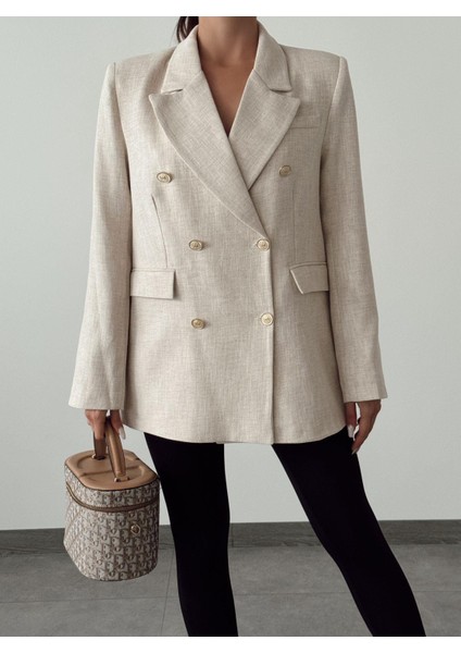 Pamuk Keten Kruvaze Oversize Ceket Taş indirimleri