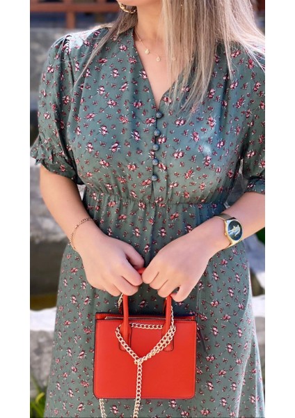 Manolya Yırtmaçlı Viskon Elbise Yeşil fiyatları