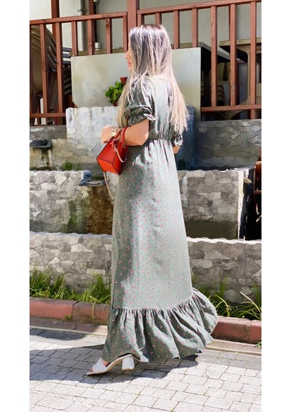 Manolya Yırtmaçlı Viskon Elbise Yeşil fırsatları