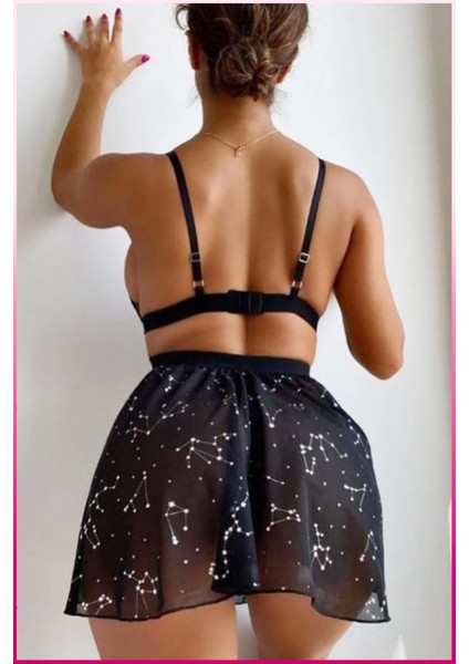 Yıldız Desenli Tül Gecelik Takımı – Ayarlanabilir Askılı Zarif Tasarım fırsatları