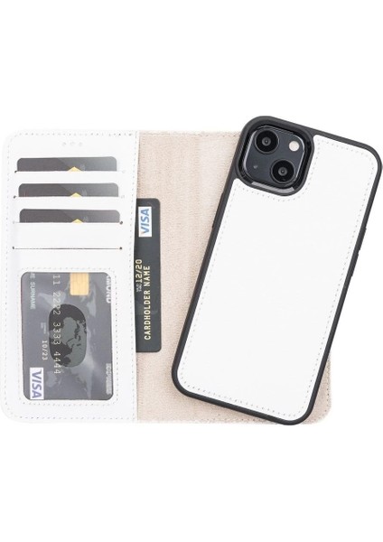 Apple iPhone 13 Uyumlu Deri Cüzdanlı Kılıf F3 Beyaz indirimleri