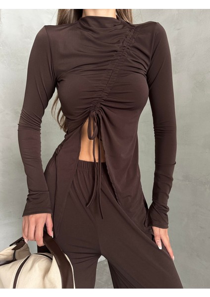 Büzgü Detay Modal Takım Kahverengi fırsatları