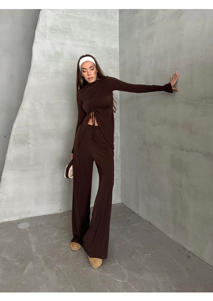 Büzgü Detay Modal Takım Kahverengi indirimleri