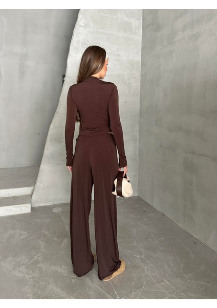 Büzgü Detay Modal Takım Kahverengi