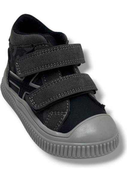 Bebe 650-26 Deri Sıcak Astar Anatomik Çift Cırtlı Çocuk Bot Füme Siyah 22-25