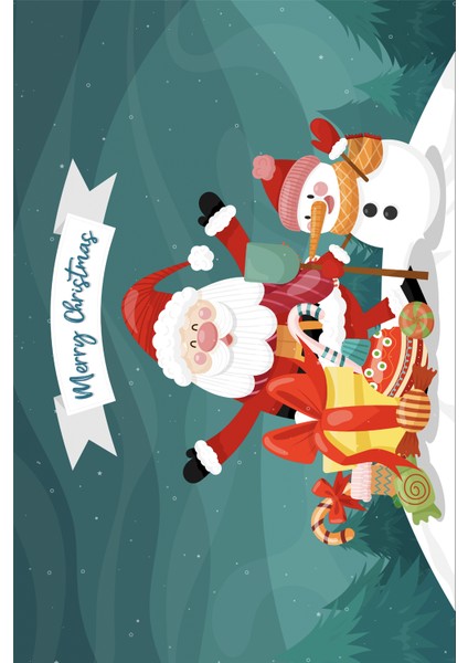 Merry Christmas Yılbaşı Temalı Dijital Baskılı Yıkanabilir Mavi Halı fiyatları