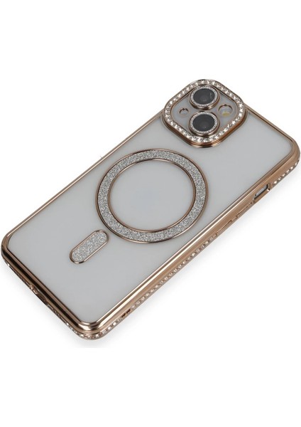 Apple iPhone 13/14 Uyumlu Taşlı Magsafe Şarj Özellikli Kamera Korumalı Simli Kılıf modelleri