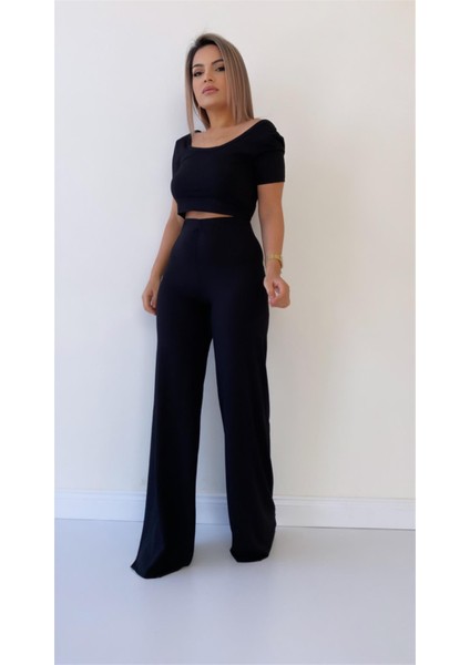 Kısa Kol Kaşkorse Bluz Siyah