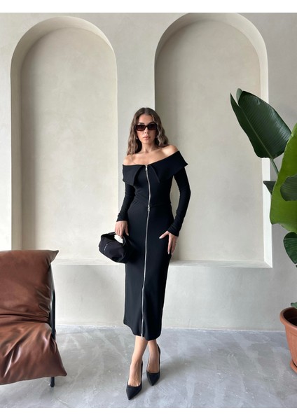 Önden Fermuarlı Triko Etek Siyah fırsatları