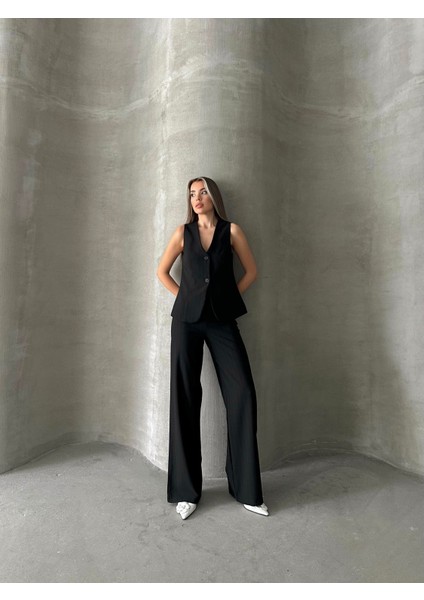 Çizgili Yelek Pantolon Takım Siyah modelleri