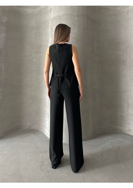 Çizgili Yelek Pantolon Takım Siyah indirimleri