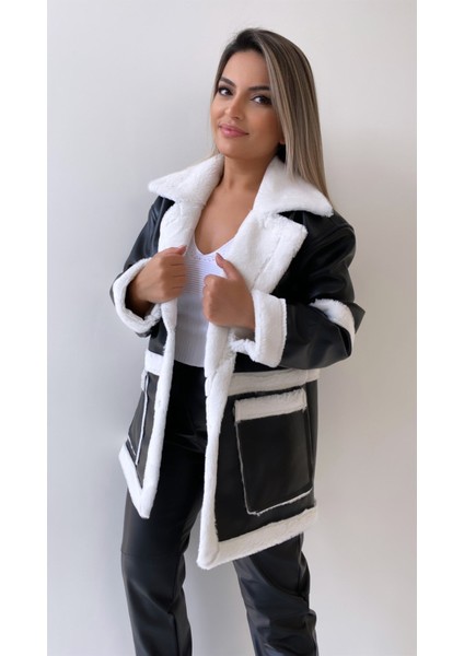 Içi Kürklü Deri Kaban Ekru