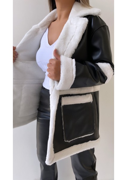 Içi Kürklü Deri Kaban Ekru