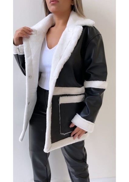 Içi Kürklü Deri Kaban Ekru