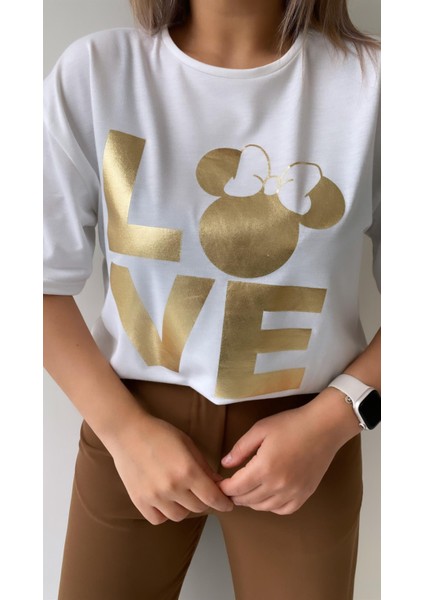 Love Varak Baskılı Tişört Ekru fiyatları