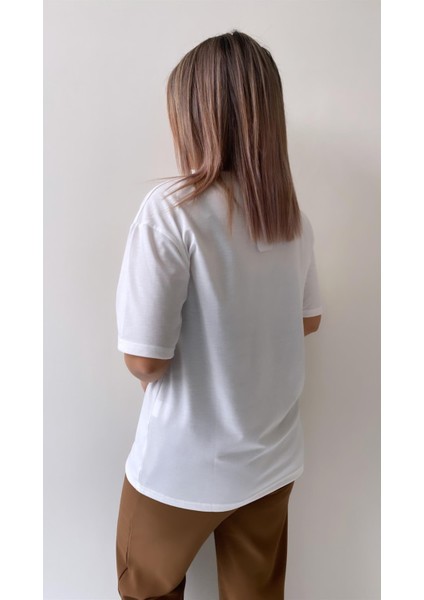 Love Varak Baskılı Tişört Ekru