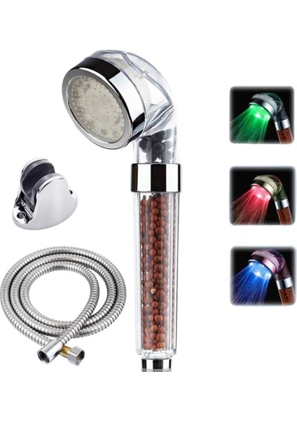 Tasarruflu Boncuklu Ledli Duş Başlık Seti Pil Veya Elektrik Gerekmez Kinetik Enerjili