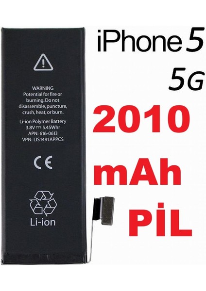 Apple IPHONE 5 5g Batarya Pil Battery 616-0610 616-0611 616-0612 616-0613 Oem