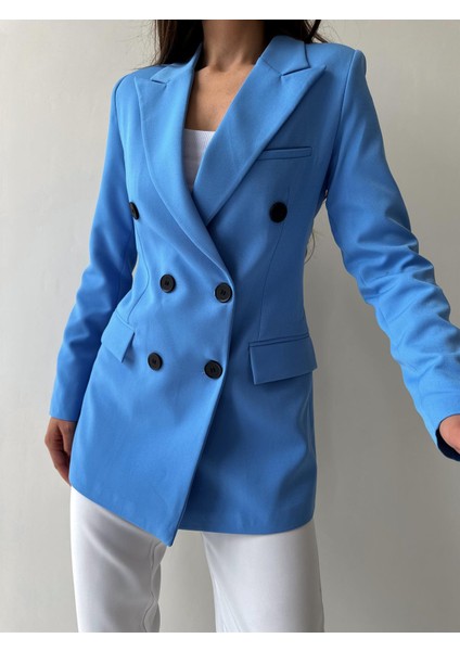 Atlas Kruvaze Blazer Ceket Mavi