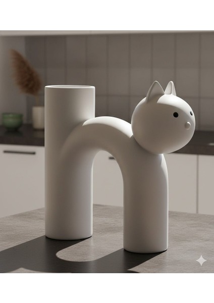 3D Baskı Minimalist Kedi Figürlü Dekoratif Vazo – Modern Tasarım Ev & Ofis Aksesuarı