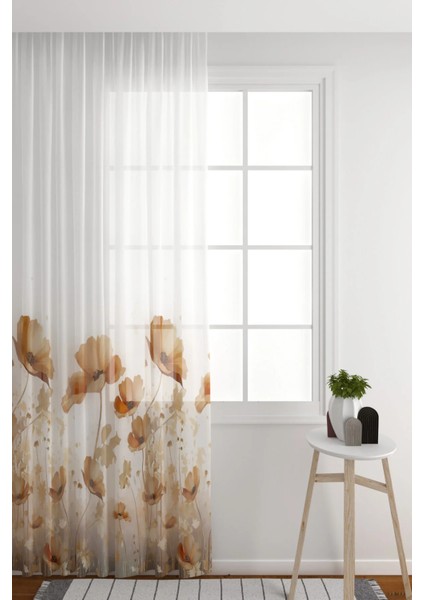 Tül Perde Bahar Çiçekleri Doğa Desenli Salon & Oturma Odası Tül Perde Seyrek Pile (1x2)