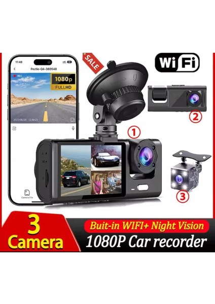 Üç Kameralı Wi‑fi Araç Içi Kamera – Gps Takip & G-Sensor Özellikli Güvenlik Çözümü