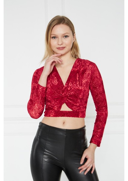 Desenli Kadife Bluz Kırmızı fiyatları