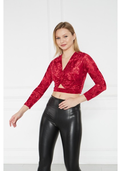 Desenli Kadife Bluz Kırmızı modelleri