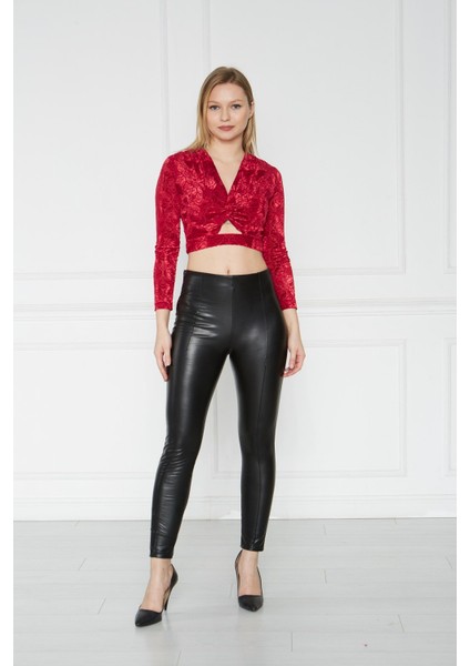 Desenli Kadife Bluz Kırmızı fırsatları