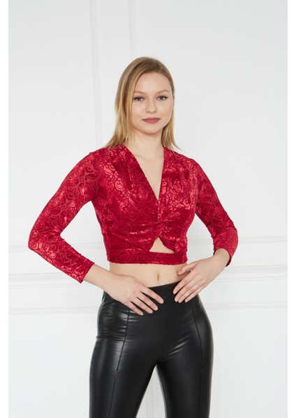 Desenli Kadife Bluz Kırmızı indirimleri