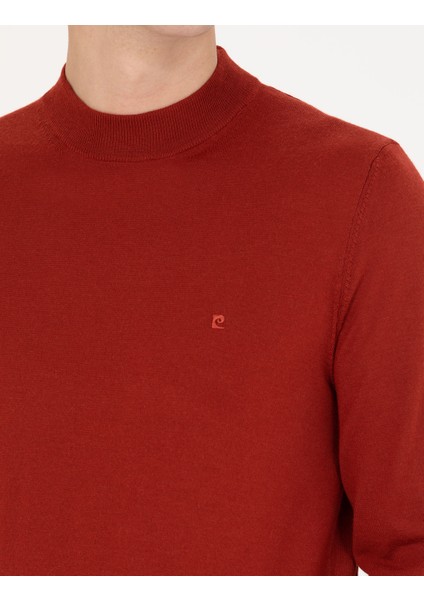 Erkek Kiremit Regular Fit Çeyrek Yaka Yün Karışımlı Basic Triko Kazak 50270049-VR031