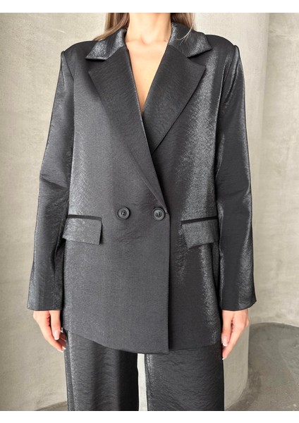 Parlak Keten Kruvaze Ikili Takım Siyah fiyatları