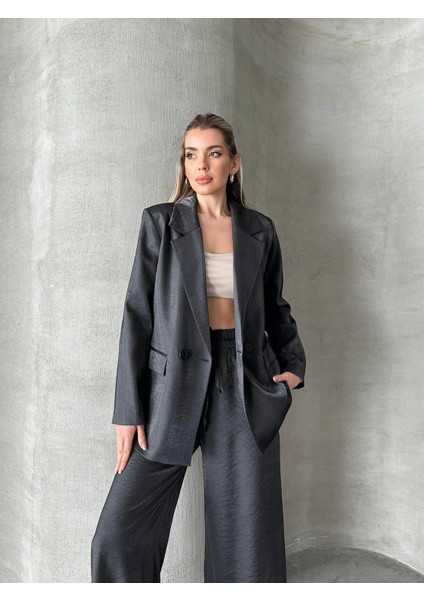 Parlak Keten Kruvaze Ikili Takım Siyah modelleri