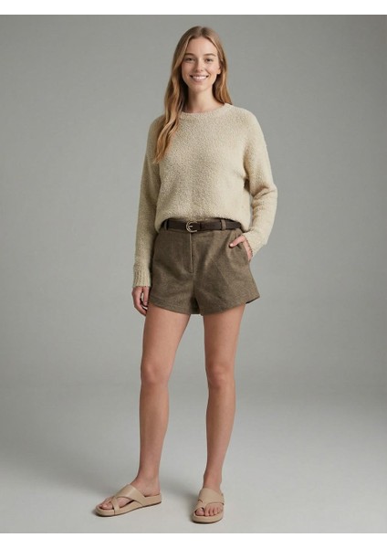 Kadın Kısa Kaşe Şort Kahverengi