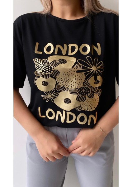 London Varak Baskılı Tişört Siyah fiyatları