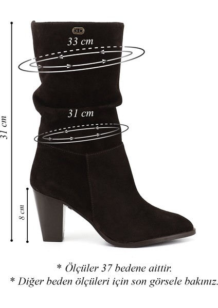 Kadın Kahve Süet Sivri Burun Körüklü Kalın Topuklu Hakiki Deri Çizme fiyatları